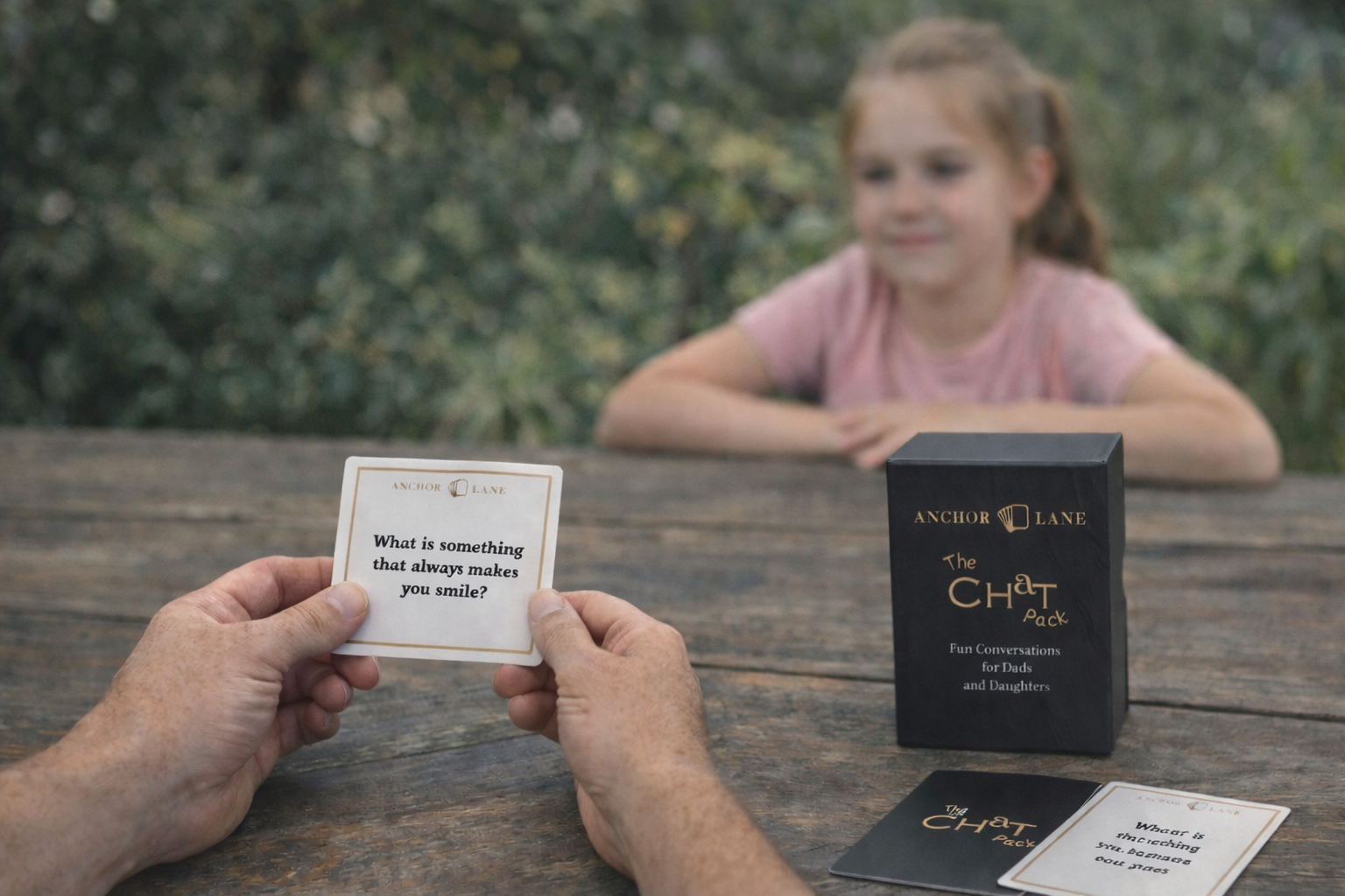 Dad and Daughter park bench conversation cards