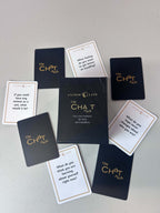 The Chat Pack by Anchor Lane, the box surrounded by conversation cards showing example questions for dads and daughters